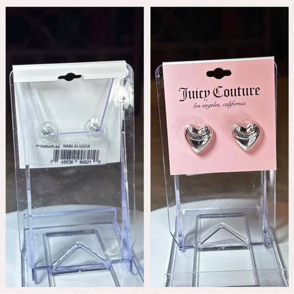 Silver Juicy Couture Silvertone Signature Logo Heart Stud Earrings - Picture 4 of 9